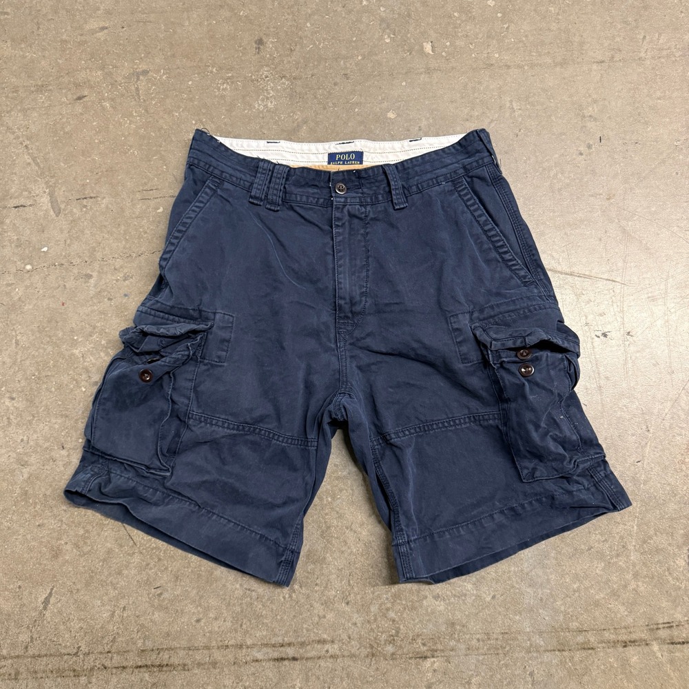 Polo Ralph‎ Lauren Mens Navy Blue Cotton Twill Cargo Shorts Size 33 Utility